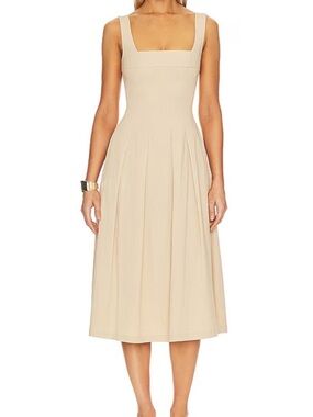 WeWoreWhat cream corset pleated midi dress